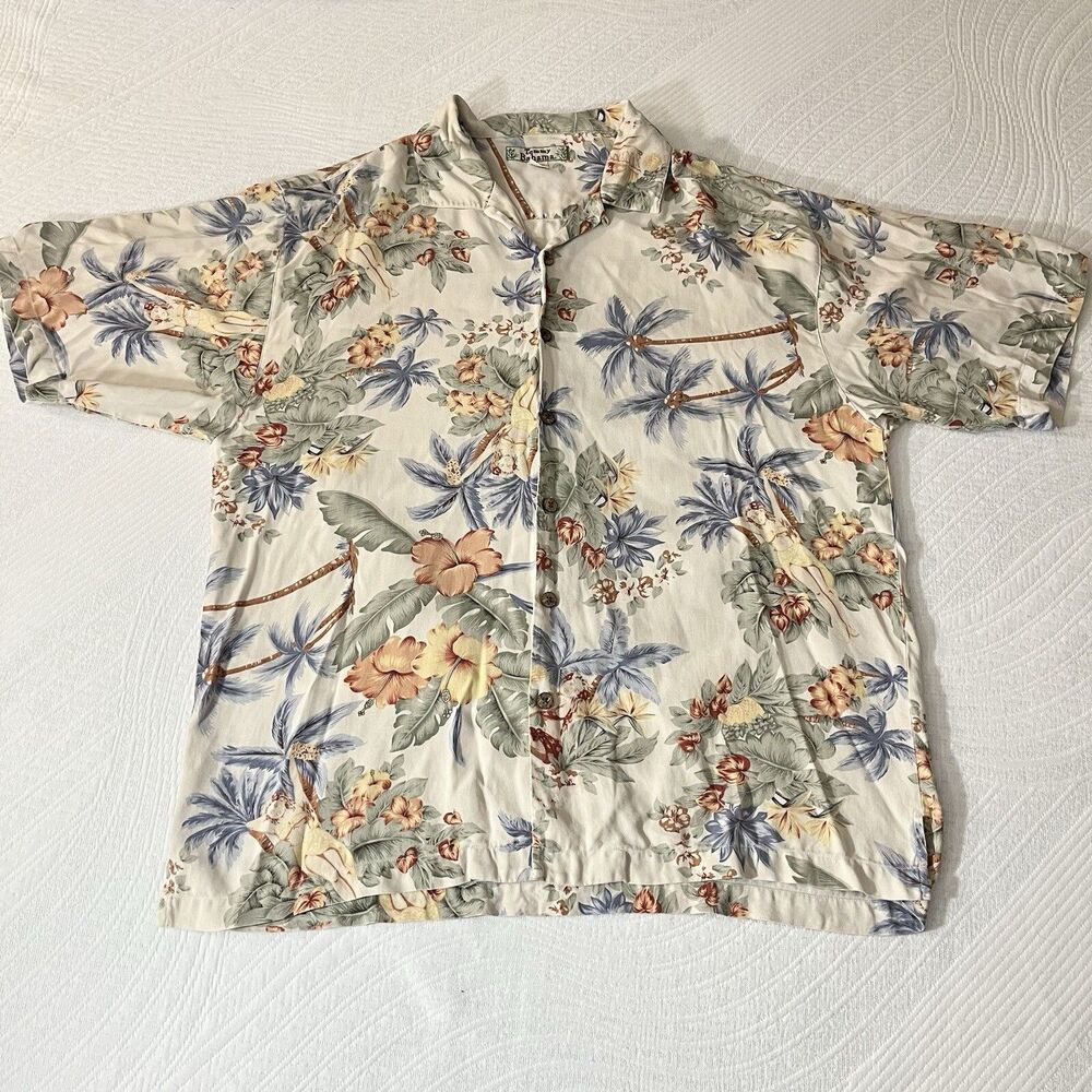 Tommy Bahama Hawaiian Shirt Men’s XLarge Floral Silk Button Up Short Sleeve Mens